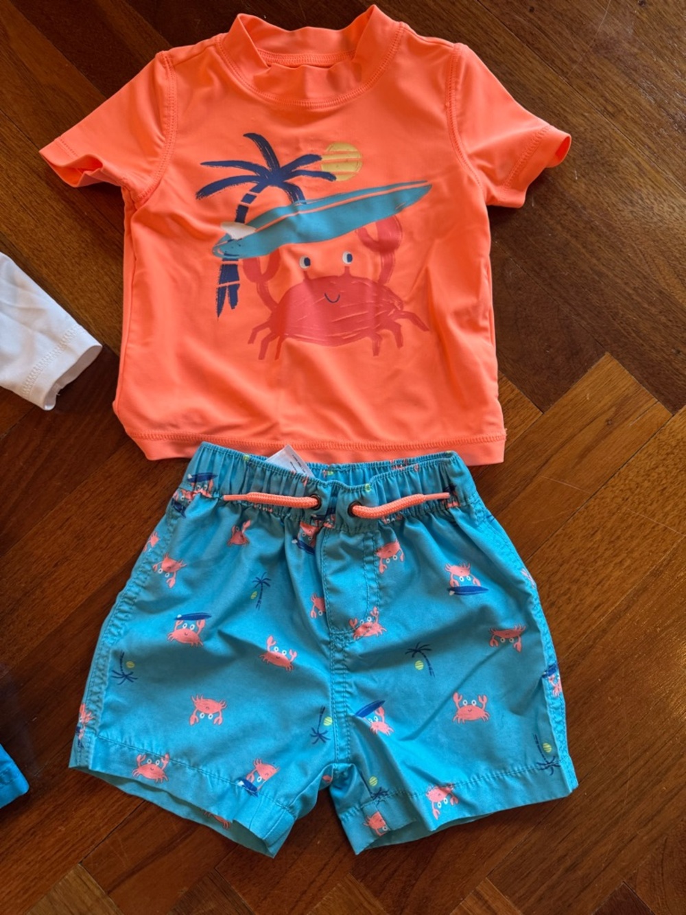 Carter's Teal & Coral Crab Print Two-Piece Swim Set 9M
